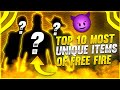 FREE FIRE TOP 10 MOST UNIQUE ITEMS 😱🔥|| GARENA FREE FIRE