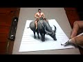 How to Draw a 3D - buffalo rider//วาดรูป3มิติ