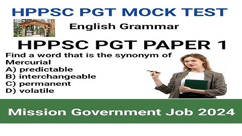 HPPSC PGT Paper 1 Mock Test | English Grammar | Synonyms | Previous Year Based