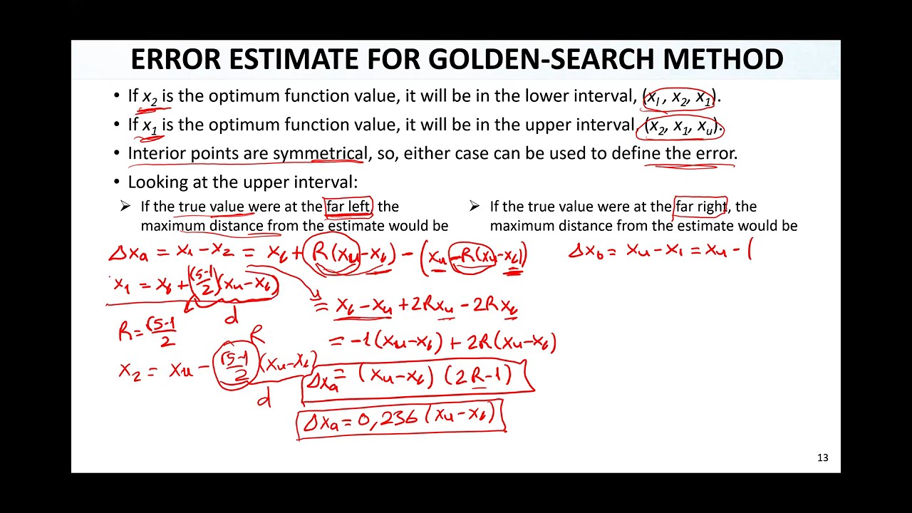 Sayısal Yöntemler Ch02 Optimizasyon3 Altın Oran Metodu Hata Tahmini ve Algoritma