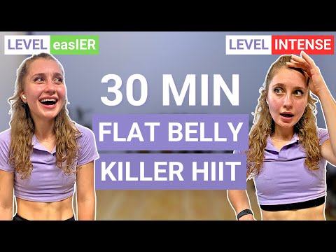 30 Min Killer HIIT — Abs & cardio dance workout for a flat belly, easIER & INTENSE variations — indoor walking workout video