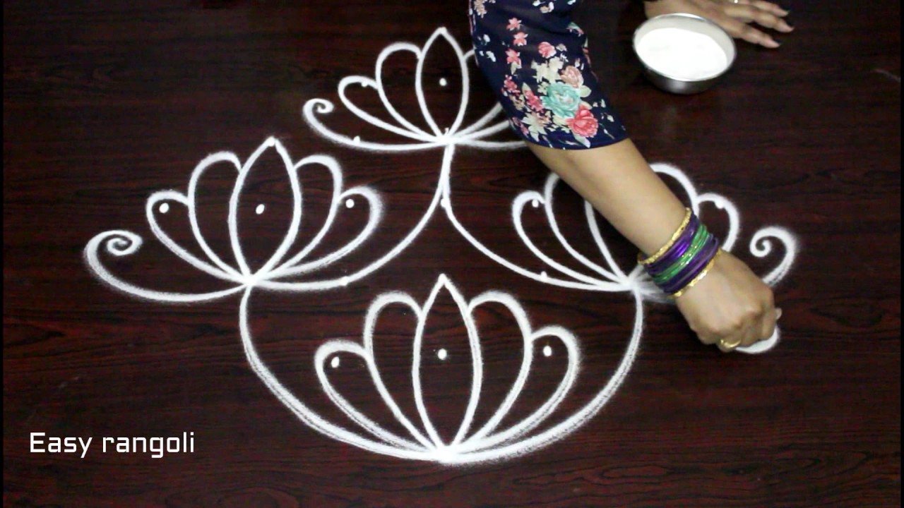 simple flower kolam designs with 7x1 dots || 7 dots muggulu ...