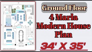 4 Marla Modern House Plan || 34'x35' House Map || Makkan Ka Naksha || In Urdu/Hindi