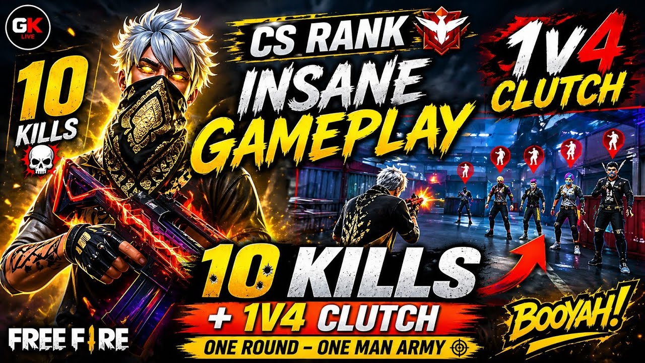 CS Rank 🔥 10 Kills + 1v4 Clutch 😱 | Insane Gameplay | Free Fire Best ...