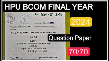Corporate Governance And Auditing bcom 3rd year Question Paper hpu  2024 || bcom final year hpu