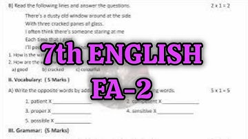 7th 💯FA-2 English Question Paper 2024-2025 ( Practice paper )👍| 💯Formative Assessment 2  Paper📃 👍#