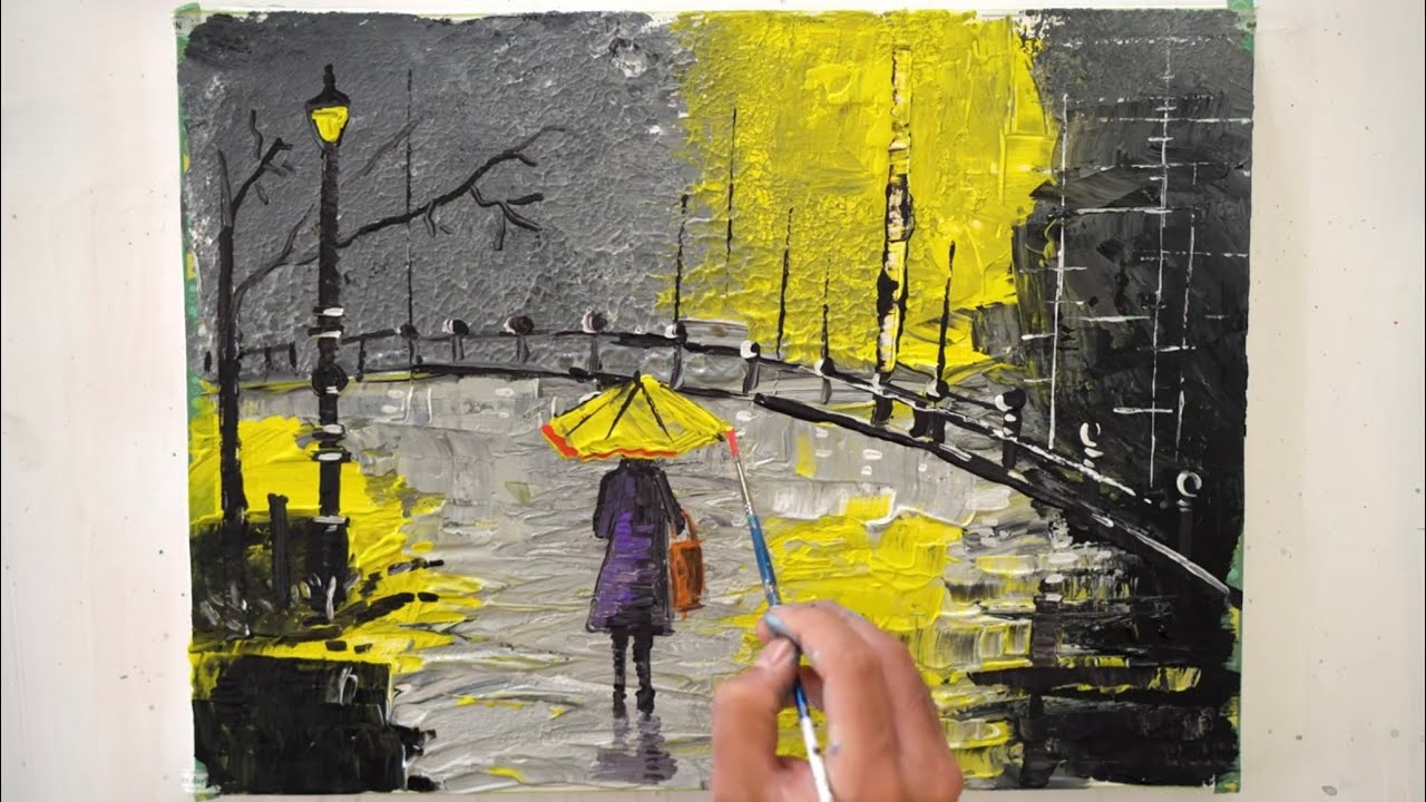 How to Make a Woman with Umbrella Walking in Rainy Weather Canvas