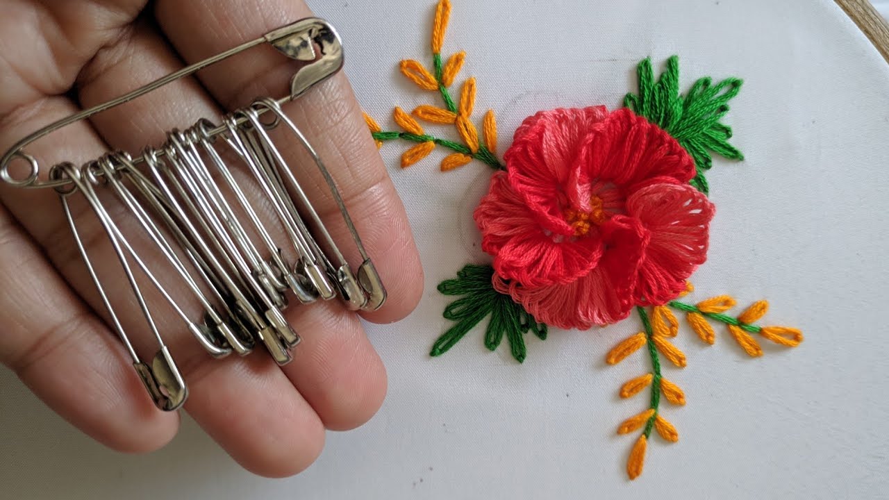 Very Easy & Amazing Hand Embroidery flower design trick with sefaty pin,New Beautiful Flower design