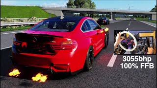 ROWDY 3055hp Twin Turbo BMW M4 Through TRAFFIC + 100% FFB Fanatec DD1 Wheel!!