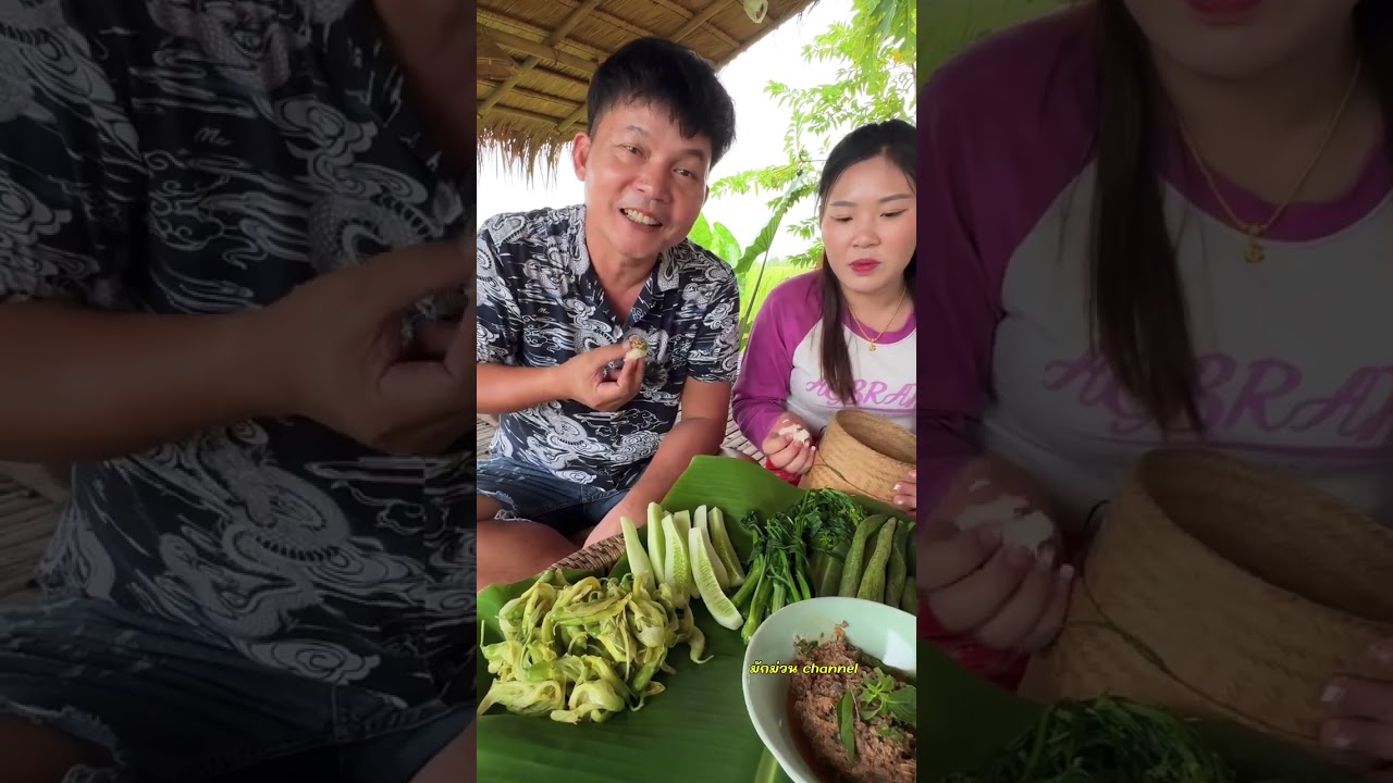 ป่นหัวปลีใส่กุ้งกินกับผักสด