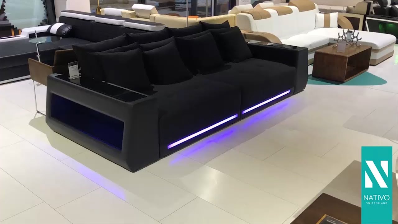 NATIVO Möbel Österreich - BIG Sofa VICE mit LED Beleuchtung (schwarz) - YouTube