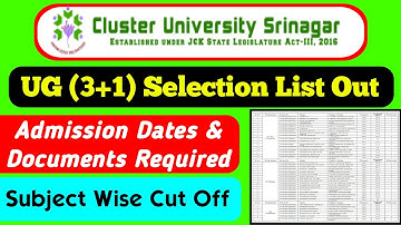 Cluster University Srinagar UG 3+1 Selection List Out | Admission Date & Documents Required