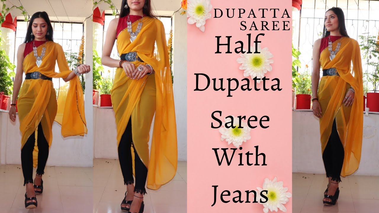 How To Wear Saree With Jeans Pant/leggings|New Style Saree Draping Tutorial  - YouTube