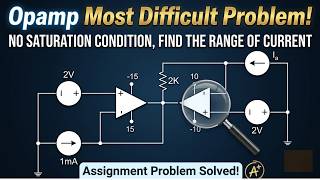 Op-Amp Assignment Solution | Finding Current Range Without Saturation | Step By Step Solution