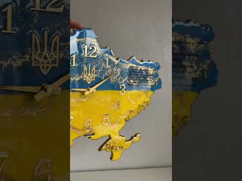Годинник настінний з епоксидної смоли "Карта України" 40x25 см, видео 1