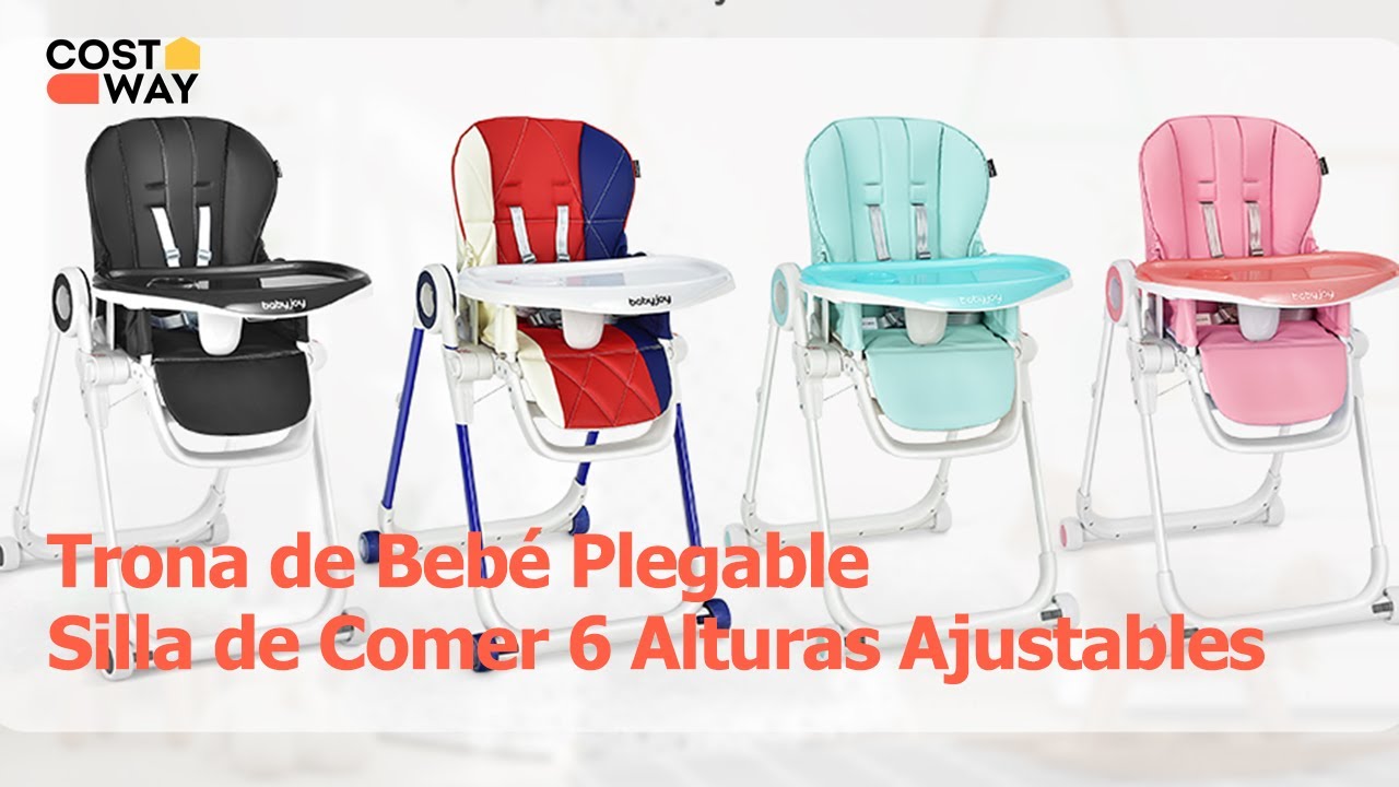 Costway Trona de Bebé Plegable Silla de Comer 6 Alturas Ajustables 