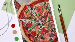 رسم بيتزا بالالوان المائيه || Pizza drawing with watercolors