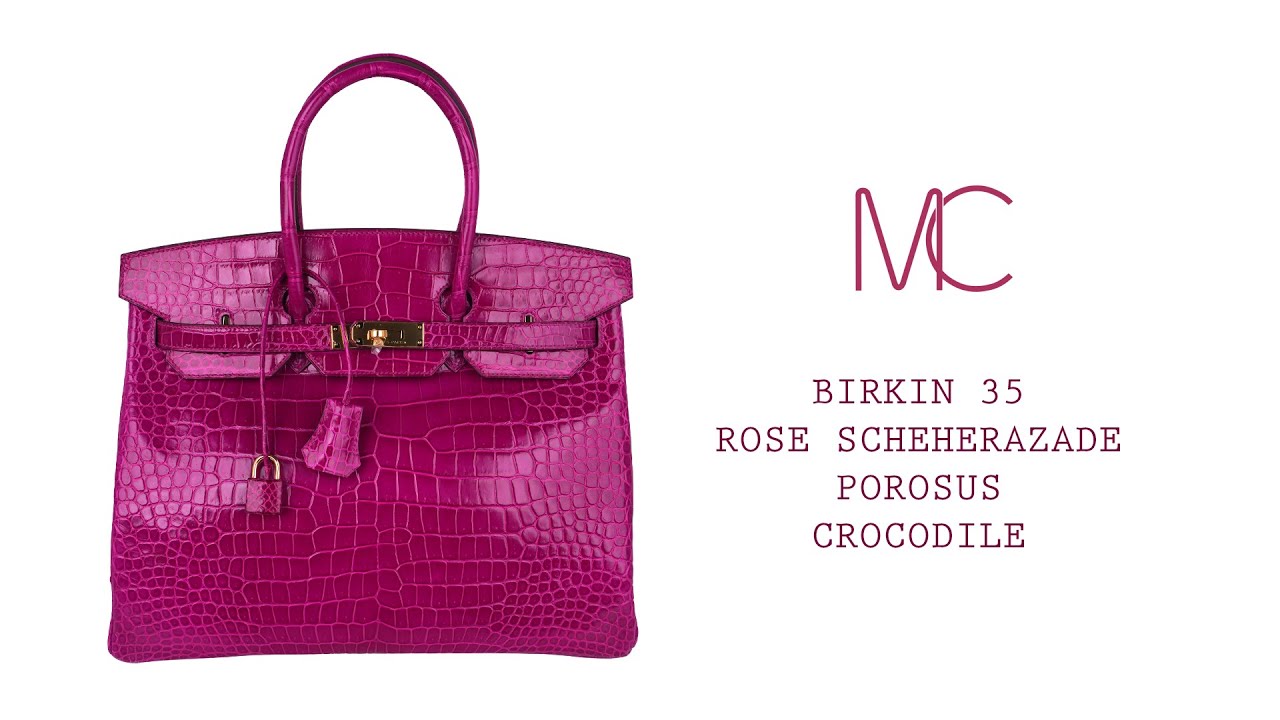 Hermès Rose Scheherazade Shiny Porosus Crocodile Birkin 35 PHW