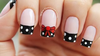 Decoración de uñas moño y lunares - Bow nail art