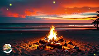 🌊💤Sleep in Minutes| Soothing Sunset Beach Waves: Campfire Relaxation 02❤️‍🔥