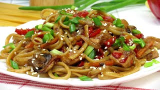 Лапша с курицей и овощами  Удачный рецепт Как приготовить Лапшу с курицей и овощами в соусе терияки