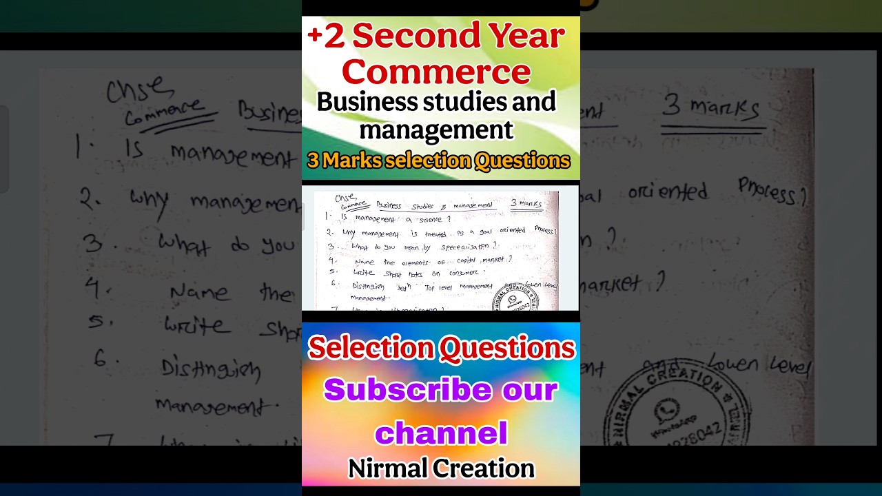 +2 Commerce Business studies and management Selection Questions 