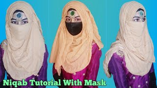 Easy Hijab & Niqab Tutorial With Mask ,Tikli | Eating Friendly ( Full Coverage )