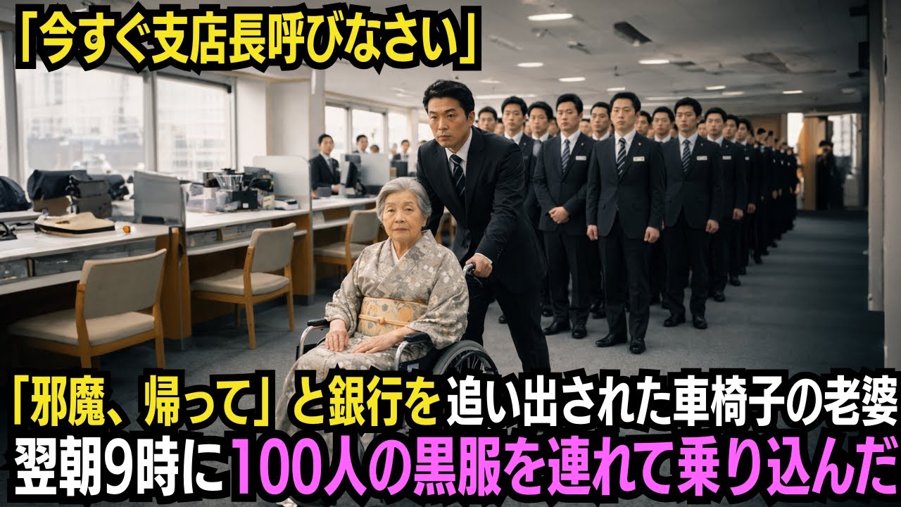 「今すぐです。支店長を呼びなさい」車イスが邪魔と銀行を追い出された老婆…翌朝9時、100人の黒服を連れて銀行に乗り込んだ…