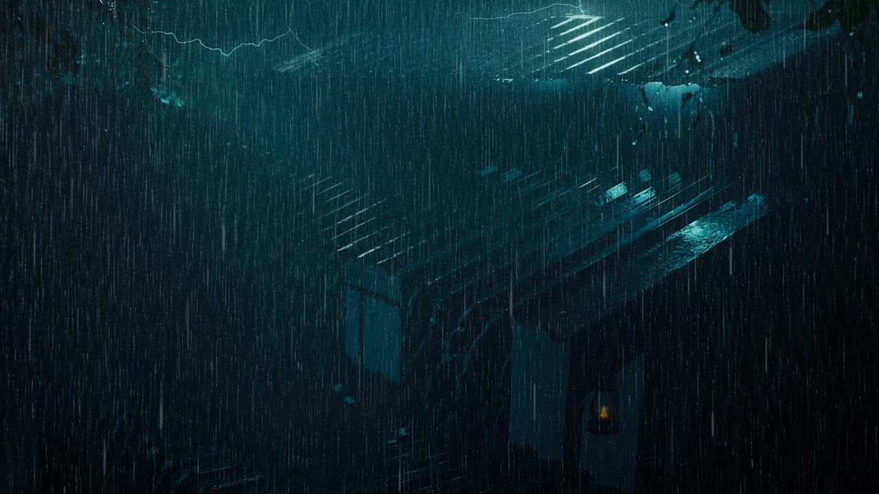 Reduce Stress & Sleep Deeply with Heavy Rain & Thunder on a Tin Roof at Night, Relaxing White Noise