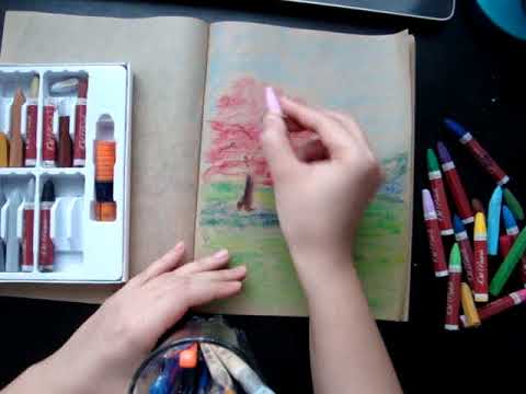 How to draw a sakura tree with oil pastels