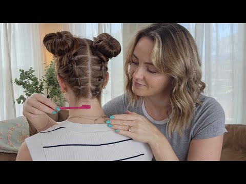 ASMR Perfectionist Bubble braided Twin Space Buns - Elastics, Mini Combing, Finishing Touches