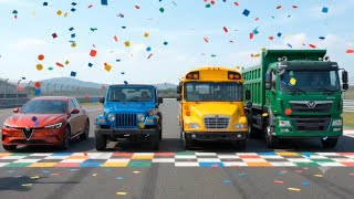 🚗🚙🚌🚚 Fun Vehicle Obstacle Race | Car, Jeep, Bus & Truck | 2D Cartoon Animation for Kids screenshot 2