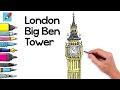 How to draw London's Big Ben Elizabeth Tower  | Step by Step with Easy - Spoken Instructions