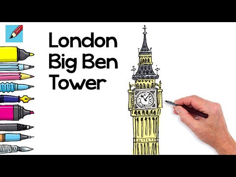 How to draw London&rsquo;s Big Ben Elizabeth Tower  | Step by Step with Easy - Spoken Instructions