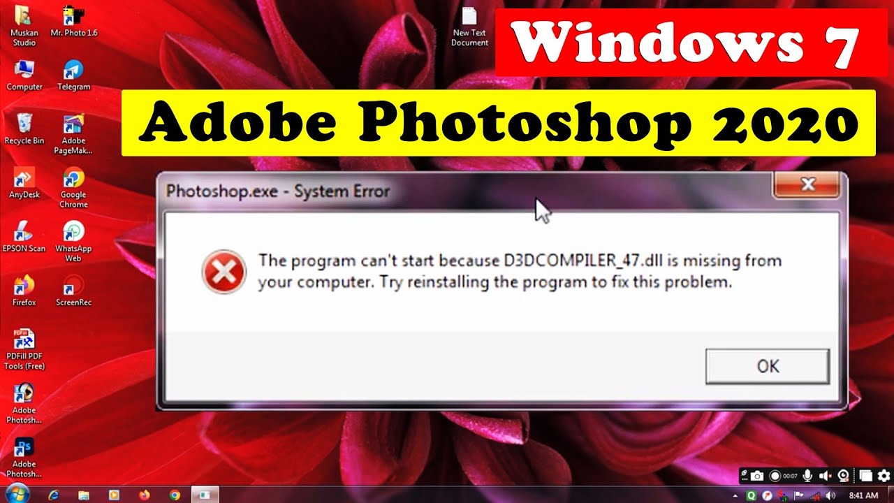 How To Fix d3dcompiler_47.dll is missing photoshop 2020 कैसे ठीक करे