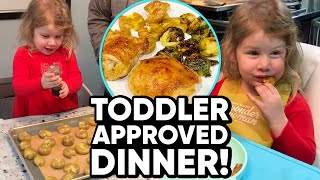 Our Toddler Cooks Honey Mustard Chicken + Funny Dinner Conversations!