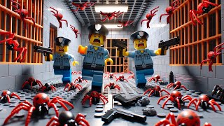 Giftige rote Spinnen greifen Lego Gefängnis an - Polizei bewacht das Gefängnis