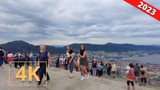 Bergen, Norway 🇳🇴 Viewpoint | Walking Tour | Mount Fløyen | 4K | Street Walk | Norge | Europe 2023