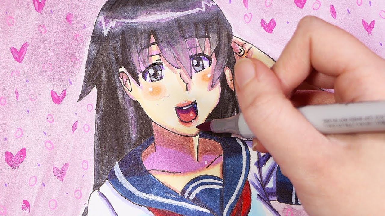 Copic Markers Speed Drawing: Yandere Simulator Female Senpai Taeko Yamada