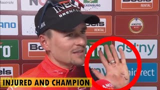 THOMAS PIDCOCK WITH HIS INJURED HAND WINS THE AMSTEL GOLD RACE 2024 INTERVIEW ATA THE FINISH