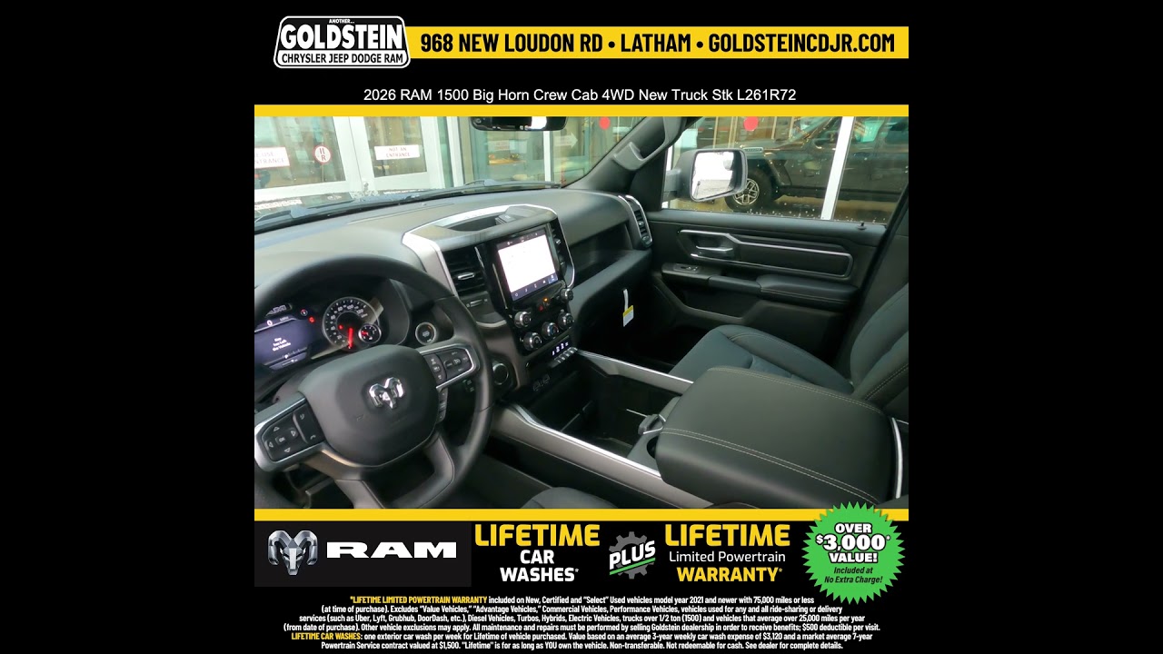 2026 RAM 1500 Big Horn Crew Cab 4WD New Truck Stk L261R72