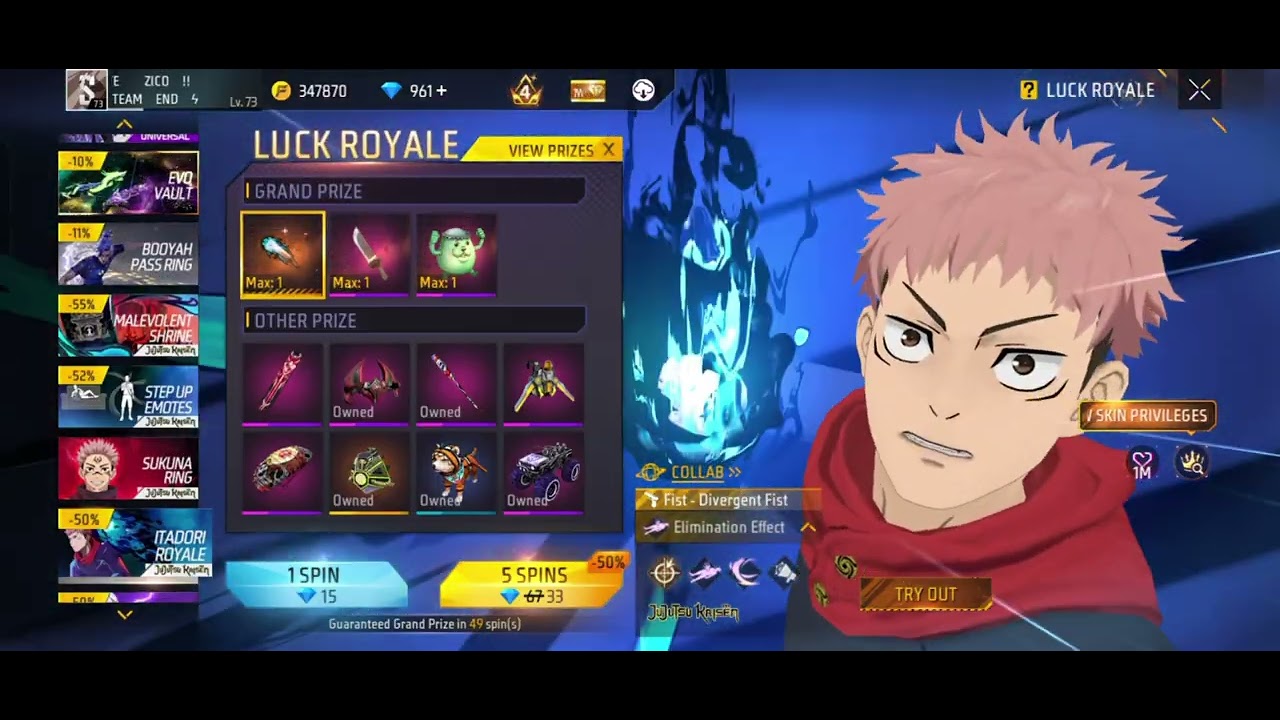 ONE SPIN MYE ANJILIC PANT 😍😍🗿FREE FIRE NEW ENTRY 👀👀💞 1000 DAIMOND MYE 🗿🗿😍