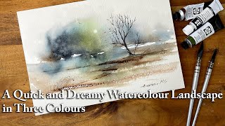 A Quick and Dreamy Watercolour Landscape in Three Colours | Spontaneous Loose Watercolour Painting