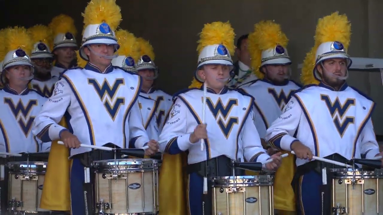 The Pride of West Virginia drumline kicking off the band's pregame entrance