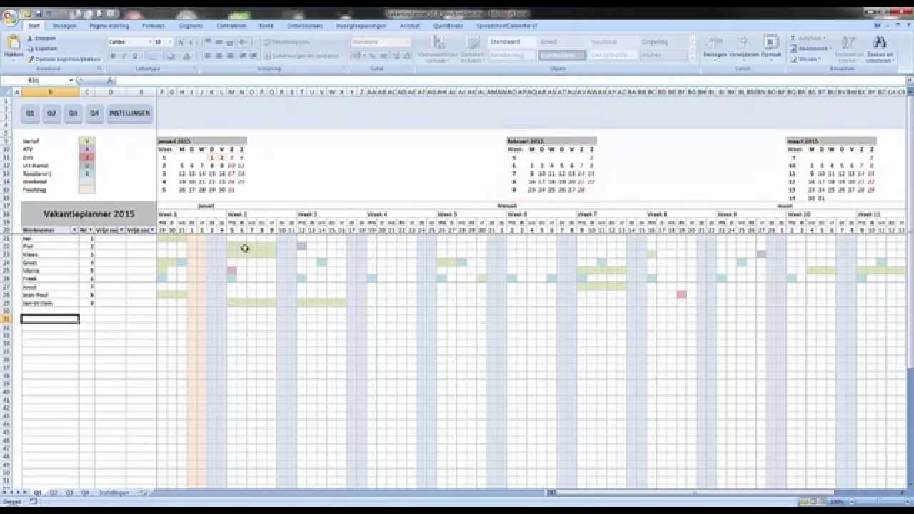  Update  Demonstratie Vakantieplanner in Excel