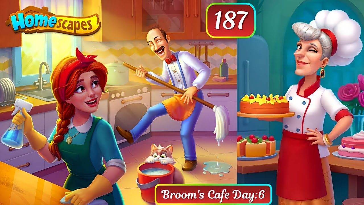Homescapes Story | Downtown Broom Cafe Day:6 Episode:187 Walkthrough Gameplay
