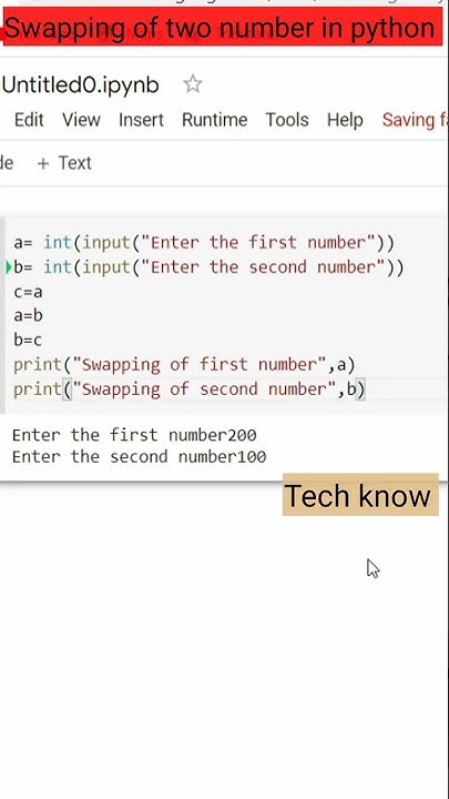 Swapping of two numbers in python || python tutorial || #viral #shorts ...