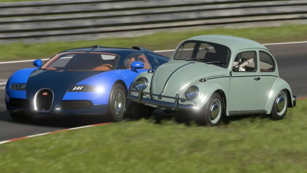 Bugatti Veyron 2013 vs Volkswagen Type 1 1200 1966 at Nurburgring