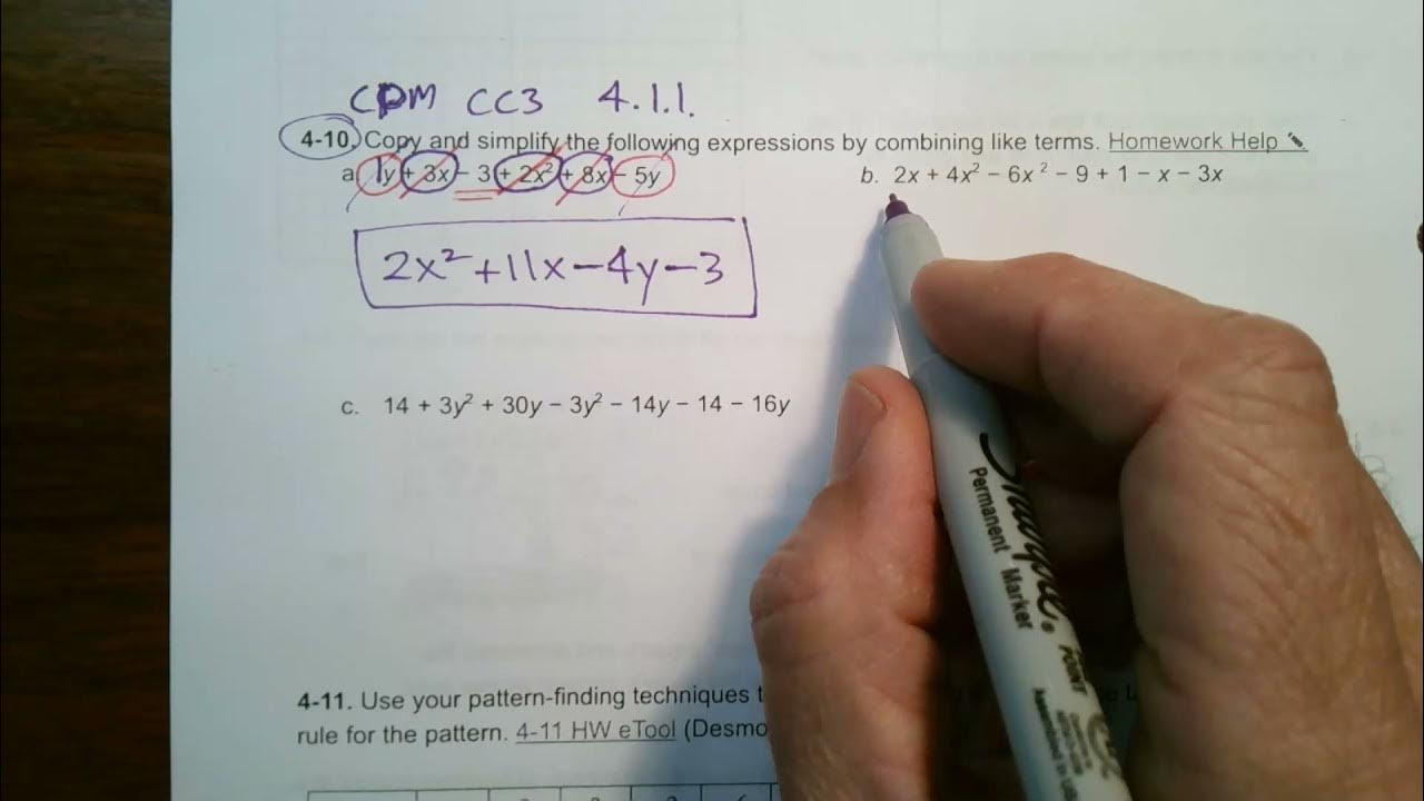 CPM CC3 Section 4.1.1 #4-10 (Combining Like Terms) - YouTube