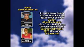 Shirley Albertha Antoine ~ Short Obituary